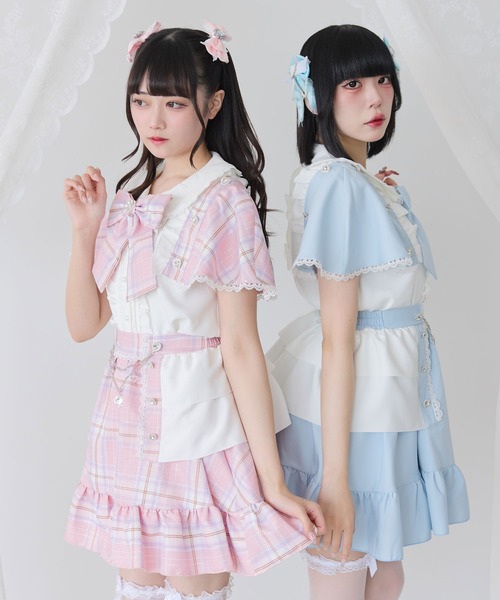 DearMyLove(ディアマイラブ)の「袖ケープハートボタンブラウス(シャツ/ブラウス・レディース・チェック/ブラック/サックスブルー/ベビーピンク・3L/LL/LARGE/MEDIUM)」の7枚目の写真