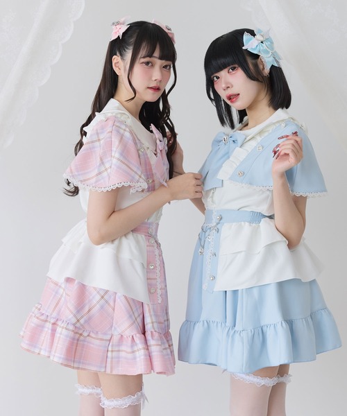 DearMyLove(ディアマイラブ)の「袖ケープハートボタンブラウス(シャツ/ブラウス・レディース・チェック/ブラック/サックスブルー/ベビーピンク・3L/LL/LARGE/MEDIUM)」の8枚目の写真