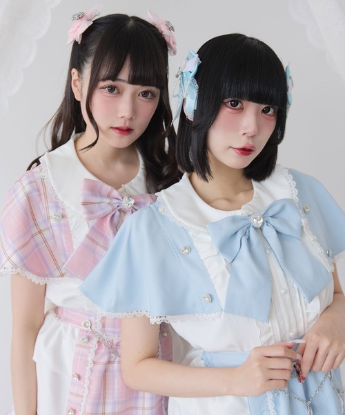 DearMyLove(ディアマイラブ)の「袖ケープハートボタンブラウス(シャツ/ブラウス・レディース・チェック/ブラック/サックスブルー/ベビーピンク・3L/LL/LARGE/MEDIUM)」の9枚目の写真