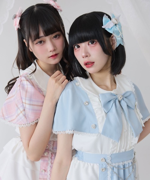 DearMyLove(ディアマイラブ)の「袖ケープハートボタンブラウス(シャツ/ブラウス・レディース・チェック/ブラック/サックスブルー/ベビーピンク・3L/LL/LARGE/MEDIUM)」の10枚目の写真