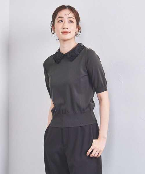 極美品！ユナイテッドアローズ レディ オーガンジー 5分袖 ニット プルオーバー UNITED ARROWS（ユナイテッドアローズ）の「レディ オーガンジー