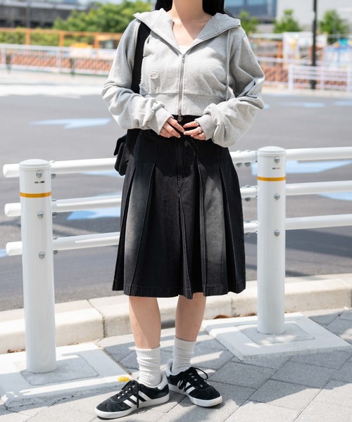 セール】WEGO/ヴィンテージウォッシュデニムプリーツミドル