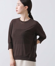 チュールラメクルー5分袖カットソー