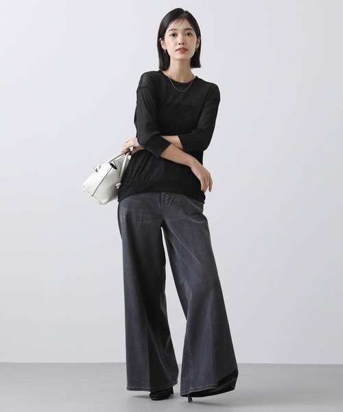 Gready Brilliant（グレディブリリアン）の「チュールラメクルー５分袖カットソー（Tシャツ/カットソー・レディース・ブラウン/ブラック・FREE）」の3枚目の写真