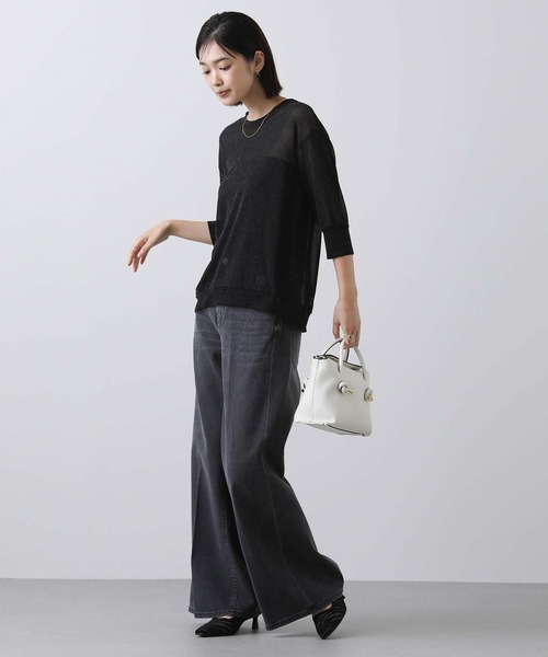 Gready Brilliant（グレディブリリアン）の「チュールラメクルー５分袖カットソー（Tシャツ/カットソー・レディース・ブラウン/ブラック・FREE）」の4枚目の写真