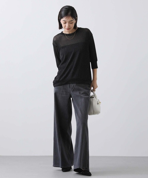 Gready Brilliant（グレディブリリアン）の「チュールラメクルー５分袖カットソー（Tシャツ/カットソー・レディース・ブラウン/ブラック・FREE）」の6枚目の写真