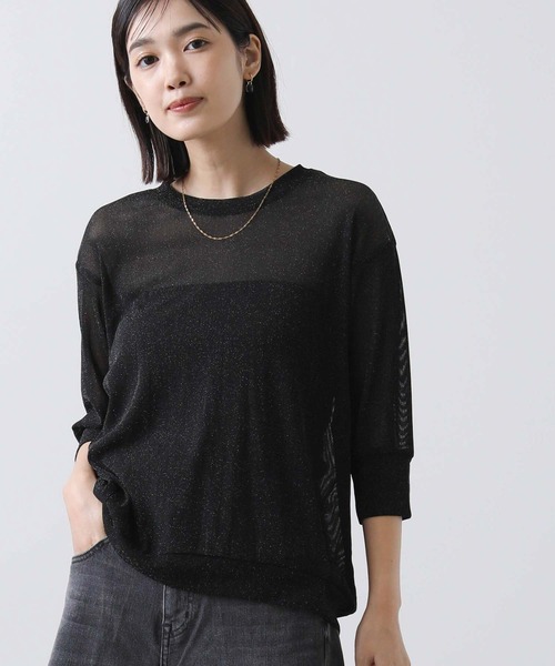 Gready Brilliant（グレディブリリアン）の「チュールラメクルー５分袖カットソー（Tシャツ/カットソー・レディース・ブラウン/ブラック・FREE）」の7枚目の写真