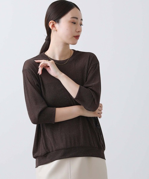 Gready Brilliant（グレディブリリアン）の「チュールラメクルー５分袖カットソー（Tシャツ/カットソー・レディース・ブラウン/ブラック・FREE）」の15枚目の写真