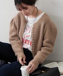 メタル釦フェザーカーディガン