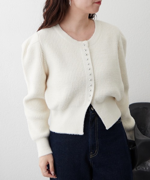 Remind me and forever（リマインドミーアンドフォーエバー）の「メタル釦フェザーカーディガン（カーディガン/ボレロ・レディース・アイボリー/ブラック/レッド/ブラウン・FREE）」の8枚目の写真