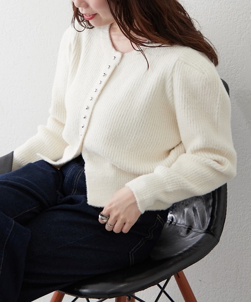 Remind me and forever（リマインドミーアンドフォーエバー）の「メタル釦フェザーカーディガン（カーディガン/ボレロ・レディース・アイボリー/ブラック/レッド/ブラウン・FREE）」の6枚目の写真