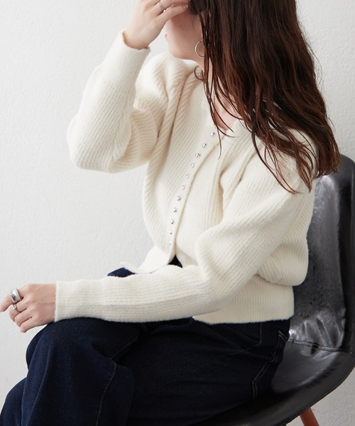 Remind me and forever（リマインドミーアンドフォーエバー）の「メタル釦フェザーカーディガン（カーディガン/ボレロ・レディース・アイボリー/ブラック/レッド/ブラウン・FREE）」の7枚目の写真