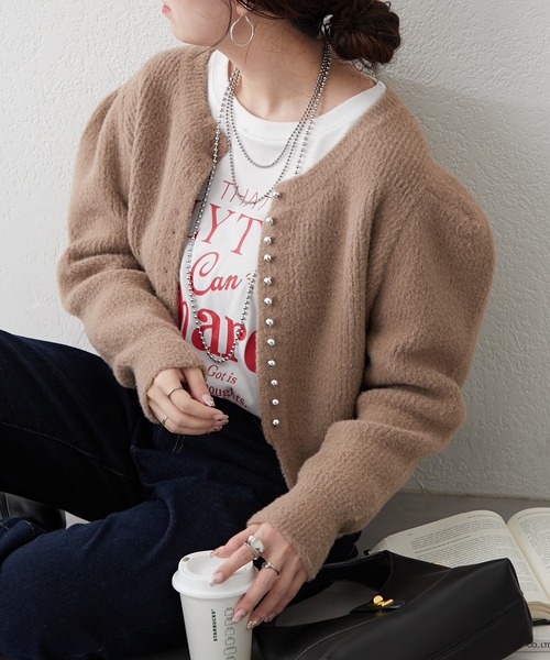 Remind me and forever（リマインドミーアンドフォーエバー）の「メタル釦フェザーカーディガン（カーディガン/ボレロ・レディース・アイボリー/ブラック/レッド/ブラウン・FREE）」の14枚目の写真