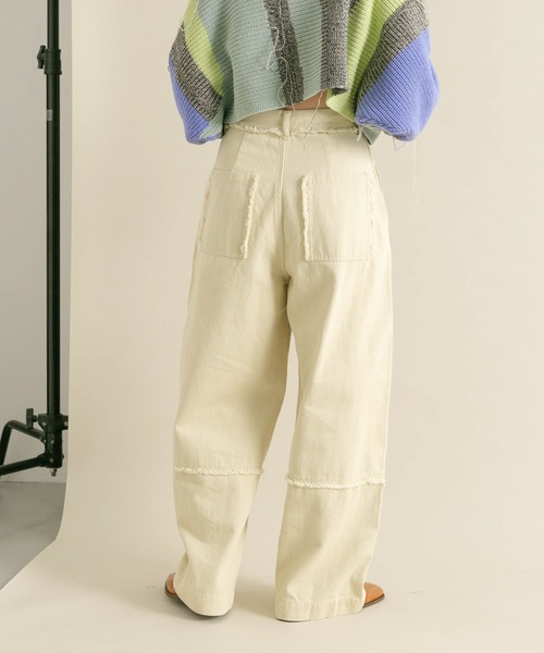 KBF（ケイビーエフ）の「『2サイズ展開』フリンジストレートパンツ（その他パンツ・レディース・カーキ/アイボリー・38/36）」の5枚目の写真