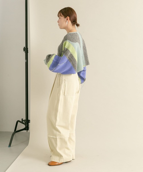 KBF（ケイビーエフ）の「『2サイズ展開』フリンジストレートパンツ（その他パンツ・レディース・カーキ/アイボリー・38/36）」の7枚目の写真