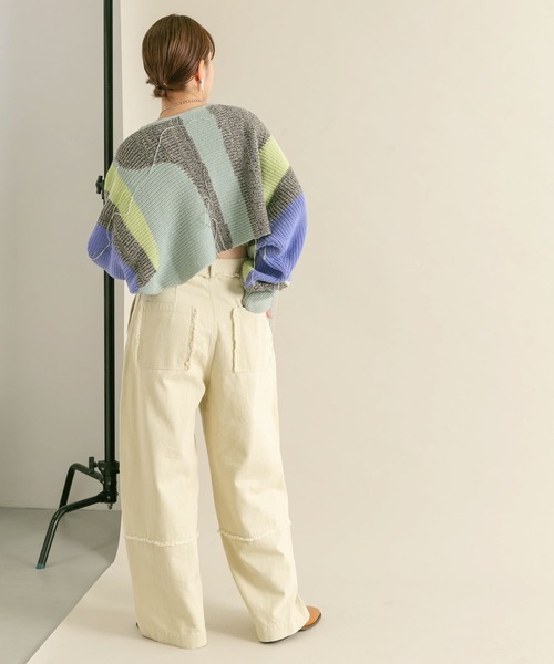 KBF（ケイビーエフ）の「『2サイズ展開』フリンジストレートパンツ（その他パンツ・レディース・カーキ/アイボリー・38/36）」の8枚目の写真