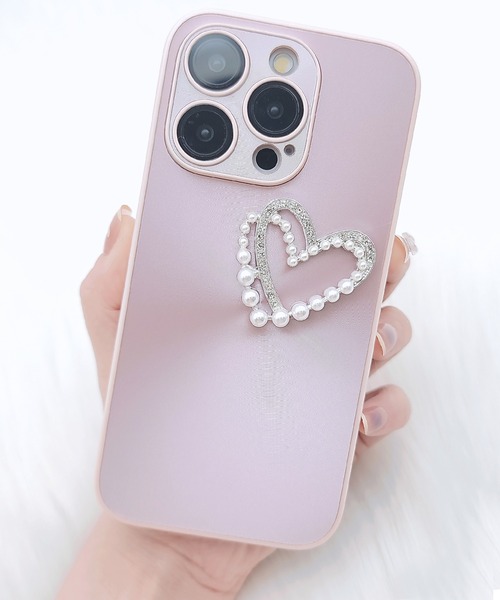 セール】ビジュー ハート モチーフ付き メタリック iPhone ケース