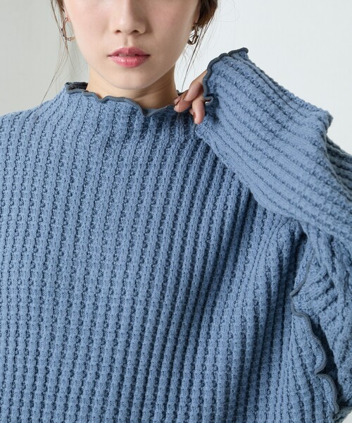 FREAK'S STORE（フリークスストア）の「限定展開　ヘビー ワッフル メロー ハイネック ニット（ニット/セーター・レディース・ブラック/ブルー/オリーブ/ナチュラル/グレー・ﾌﾘ-）」の6枚目の写真