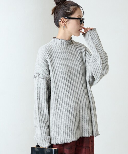 FREAK'S STORE（フリークスストア）の「限定展開　ヘビー ワッフル メロー ハイネック ニット（ニット/セーター・レディース・ブラック/ブルー/オリーブ/ナチュラル/グレー・ﾌﾘ-）」の12枚目の写真