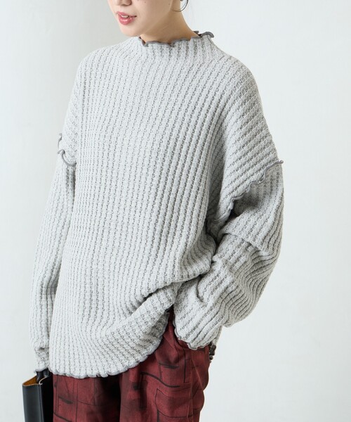 FREAK'S STORE（フリークスストア）の「限定展開　ヘビー ワッフル メロー ハイネック ニット（ニット/セーター・レディース・ブラック/ブルー/オリーブ/ナチュラル/グレー・ﾌﾘ-）」の14枚目の写真