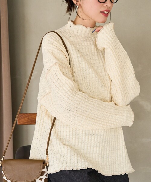 FREAK'S STORE（フリークスストア）の「限定展開　ヘビー ワッフル メロー ハイネック ニット（ニット/セーター・レディース・ブラック/ブルー/オリーブ/ナチュラル/グレー・ﾌﾘ-）」の20枚目の写真