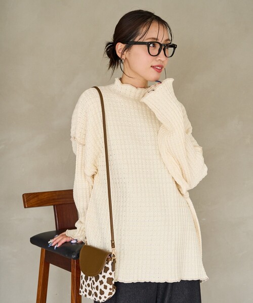 FREAK'S STORE（フリークスストア）の「限定展開　ヘビー ワッフル メロー ハイネック ニット（ニット/セーター・レディース・ブラック/ブルー/オリーブ/ナチュラル/グレー・ﾌﾘ-）」の21枚目の写真