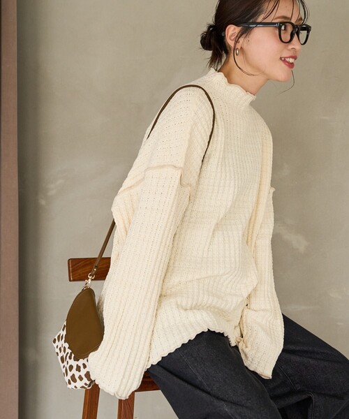 FREAK'S STORE（フリークスストア）の「限定展開　ヘビー ワッフル メロー ハイネック ニット（ニット/セーター・レディース・ブラック/ブルー/オリーブ/ナチュラル/グレー・ﾌﾘ-）」の22枚目の写真