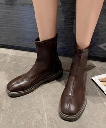 バックファスナーローヒール裏起毛ブーツ