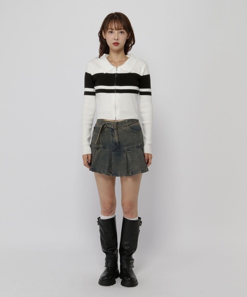 3.3 Field Trip （3.3フィールドトリップ）の「3.3 Field Trip／ボーダーZIPニット（カーディガン/ボレロ・レディース・ホワイト/ブラウン/ブラック・FREE）」の14枚目の写真