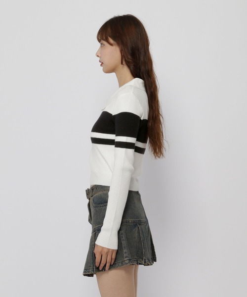 3.3 Field Trip （3.3フィールドトリップ）の「3.3 Field Trip／ボーダーZIPニット（カーディガン/ボレロ・レディース・ホワイト/ブラウン/ブラック・FREE）」の16枚目の写真