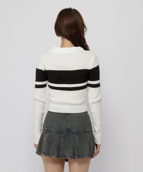 3.3 Field Trip （3.3フィールドトリップ）の「3.3 Field Trip／ボーダーZIPニット（カーディガン/ボレロ・レディース・ホワイト/ブラウン/ブラック・FREE）」の17枚目の写真