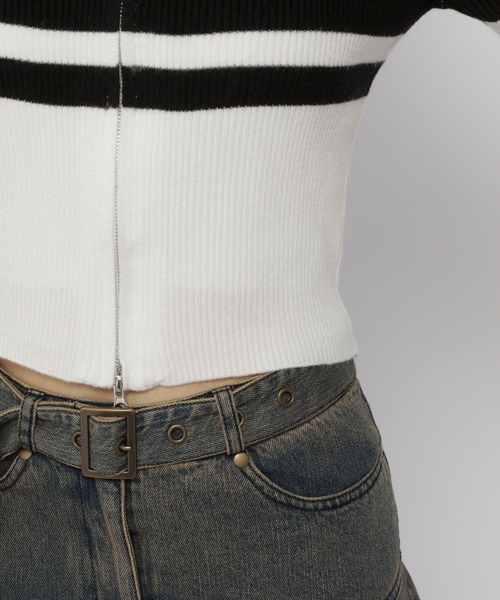 3.3 Field Trip （3.3フィールドトリップ）の「3.3 Field Trip／ボーダーZIPニット（カーディガン/ボレロ・レディース・ホワイト/ブラウン/ブラック・FREE）」の6枚目の写真