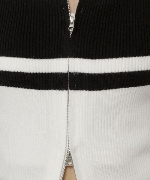3.3 Field Trip （3.3フィールドトリップ）の「3.3 Field Trip／ボーダーZIPニット（カーディガン/ボレロ・レディース・ホワイト/ブラウン/ブラック・FREE）」の7枚目の写真