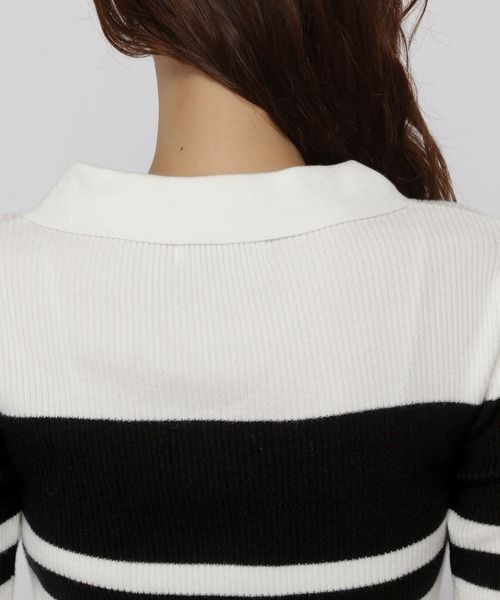 3.3 Field Trip （3.3フィールドトリップ）の「3.3 Field Trip／ボーダーZIPニット（カーディガン/ボレロ・レディース・ホワイト/ブラウン/ブラック・FREE）」の18枚目の写真