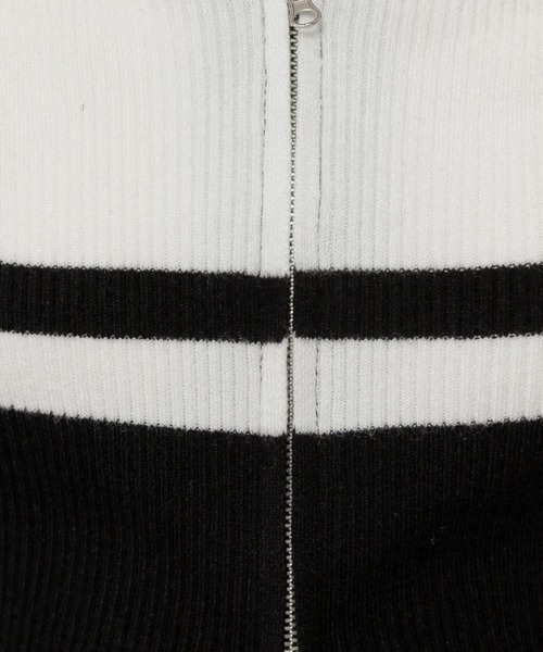 3.3 Field Trip （3.3フィールドトリップ）の「3.3 Field Trip／ボーダーZIPニット（カーディガン/ボレロ・レディース・ホワイト/ブラウン/ブラック・FREE）」の9枚目の写真