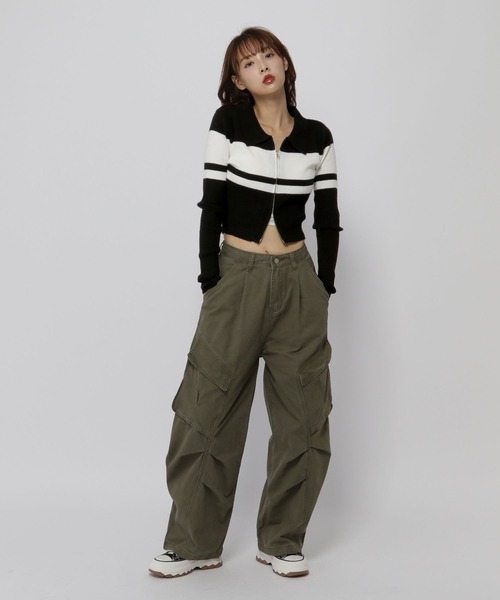 3.3 Field Trip （3.3フィールドトリップ）の「3.3 Field Trip／ボーダーZIPニット（カーディガン/ボレロ・レディース・ホワイト/ブラウン/ブラック・FREE）」の19枚目の写真