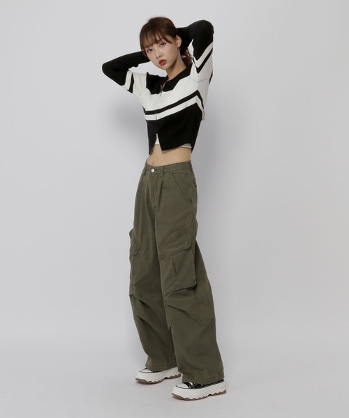 3.3 Field Trip （3.3フィールドトリップ）の「3.3 Field Trip／ボーダーZIPニット（カーディガン/ボレロ・レディース・ホワイト/ブラウン/ブラック・FREE）」の20枚目の写真