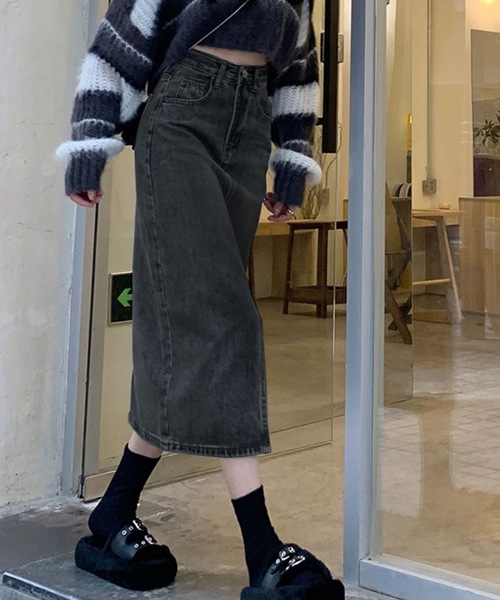 Lace Ladies（レースレディース）の「ハイウエスト スリット デニム タイト スカート（デニムスカート・レディース・ブルー/ブラック/ネイビー・S/M/L/XL）」の6枚目の写真