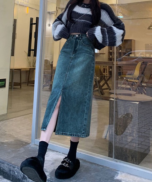 Lace Ladies（レースレディース）の「ハイウエスト スリット デニム タイト スカート（デニムスカート・レディース・ブルー/ブラック/ネイビー・S/M/L/XL）」の11枚目の写真