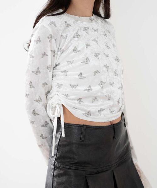 dispark(ディスパーク)の「DISPARK/バタフライプリントベロアトップス(Tシャツ/カットソー・レディース・ホワイト/ブラウン・FREE)」の8枚目の写真
