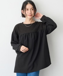 アゼ編み風裏起毛 異素材切替プルオーバー