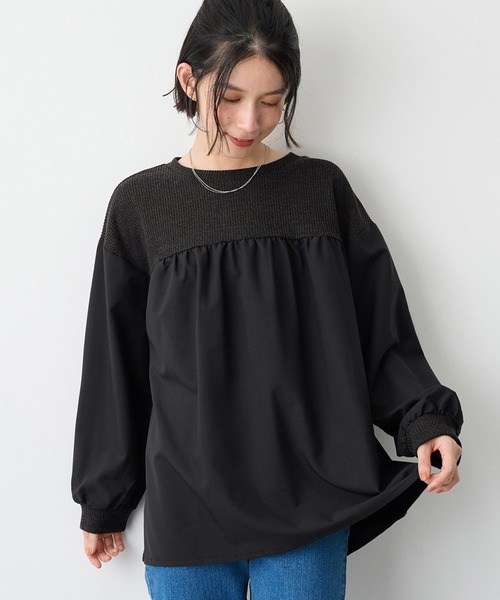 Viola e Viola(ヴィオラエヴィオラ)の「アゼ編み風裏起毛 異素材切替プルオーバー(Tシャツ/カットソー・レディース・チャコール/ブルー・3L/LL/L/M)」の16枚目の写真
