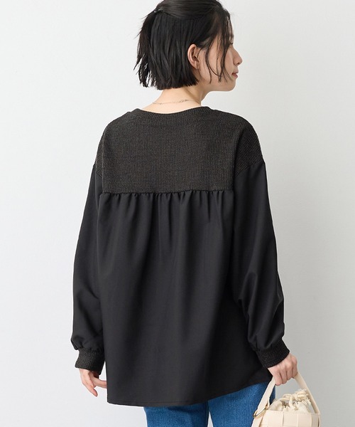 Viola e Viola(ヴィオラエヴィオラ)の「アゼ編み風裏起毛 異素材切替プルオーバー(Tシャツ/カットソー・レディース・チャコール/ブルー・3L/LL/L/M)」の18枚目の写真