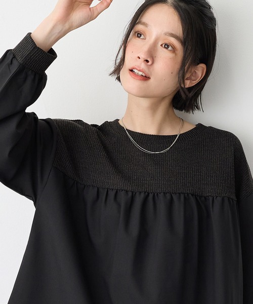 Viola e Viola(ヴィオラエヴィオラ)の「アゼ編み風裏起毛 異素材切替プルオーバー(Tシャツ/カットソー・レディース・チャコール/ブルー・3L/LL/L/M)」の19枚目の写真
