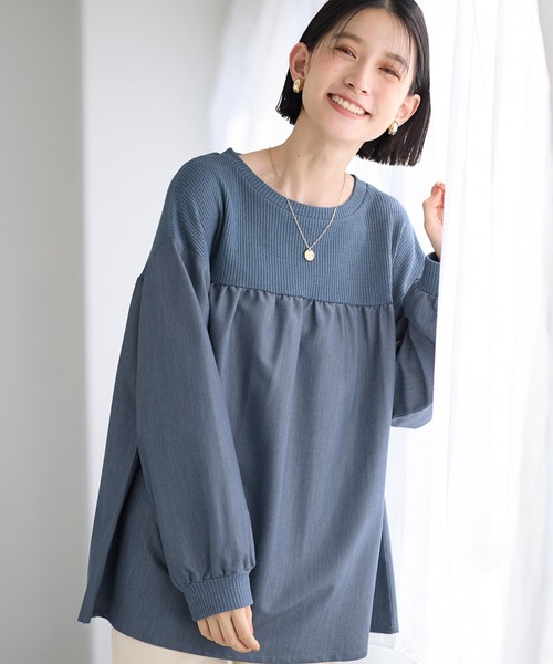 Viola e Viola(ヴィオラエヴィオラ)の「アゼ編み風裏起毛 異素材切替プルオーバー(Tシャツ/カットソー・レディース・チャコール/ブルー・3L/LL/L/M)」の22枚目の写真