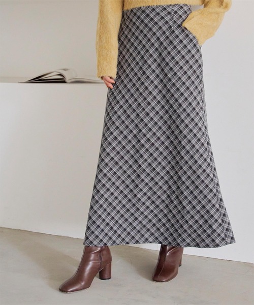 titivate(ティティベイト)の「チェック柄ロングスカート(スカート・レディース・ネイビー/ブラック/オリーブ・M)」の1枚目の写真