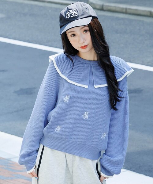 algy（アルジー）の「ビッグフリル衿ニット（ニット/セーター・キッズ・ブラック/ブルー/オフホワイト・SMALL/MEDIUM/X-SMALL/XX-SMALL）」の3枚目の写真