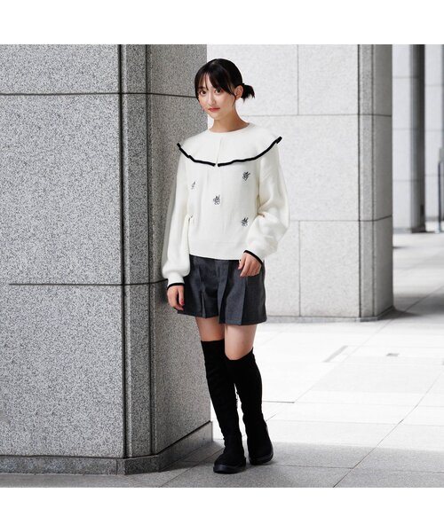 algy（アルジー）の「ビッグフリル衿ニット（ニット/セーター・キッズ・ブラック/ブルー/オフホワイト・SMALL/MEDIUM/X-SMALL/XX-SMALL）」の7枚目の写真