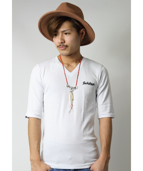 JACKROSE（ジャックローズ）の「【超長綿】Vネック５分袖Tシャツ（Tシャツ/カットソー・メンズ・グレー/ブラック/ワイン/ホワイト・M/L/XL）」の2枚目の写真