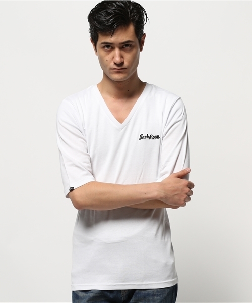 JACKROSE（ジャックローズ）の「【超長綿】Vネック５分袖Tシャツ（Tシャツ/カットソー・メンズ・グレー/ブラック/ワイン/ホワイト・M/L/XL）」の13枚目の写真